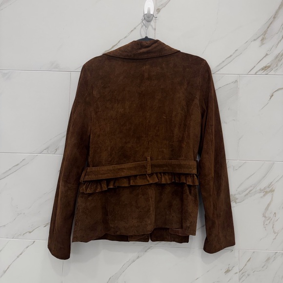 Ecru - Dark Brown Leather Women's Belted Blazer - Picture 4 of 8